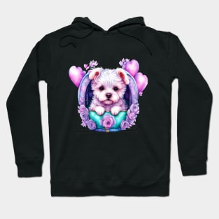 Adorable Small White Dog with Hearts Hoodie